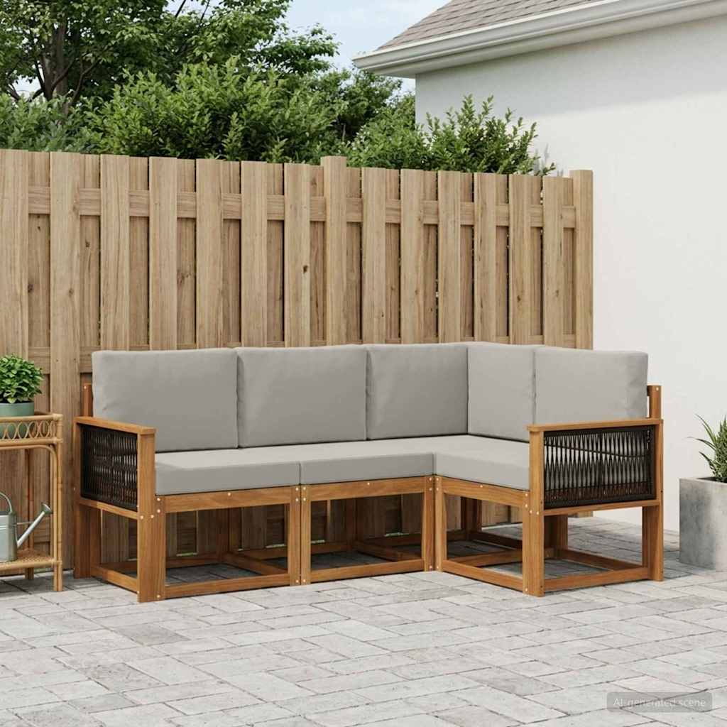 Outdoor-Sofagarnitur 4 pcs Natürlich und Hellgrau Polyester