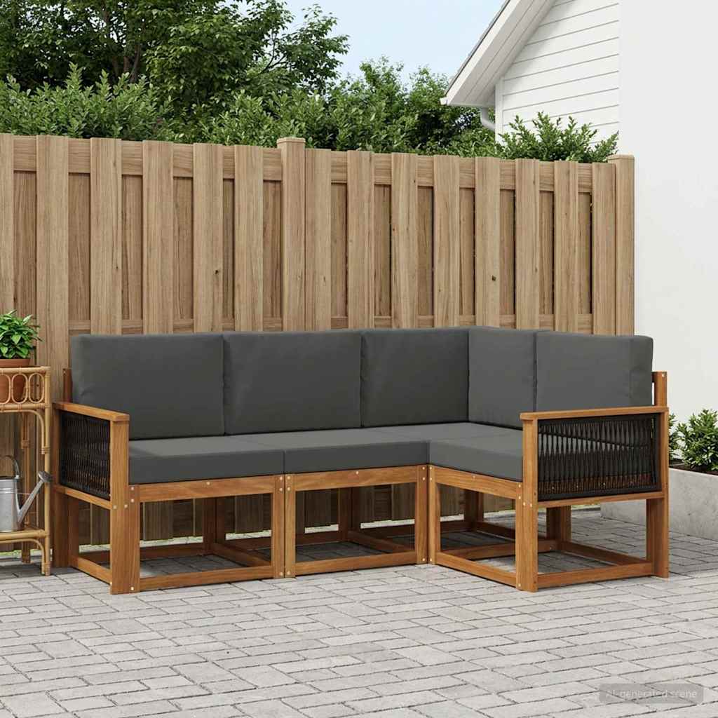 Outdoor-Sofagarnitur 4 pcs Natur und Anthrazit Polyester