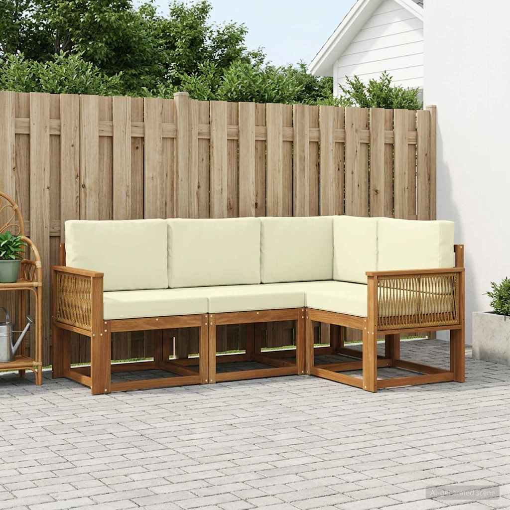 Outdoor-Sofagarnitur 4 pcs Natur und Creme Polyester