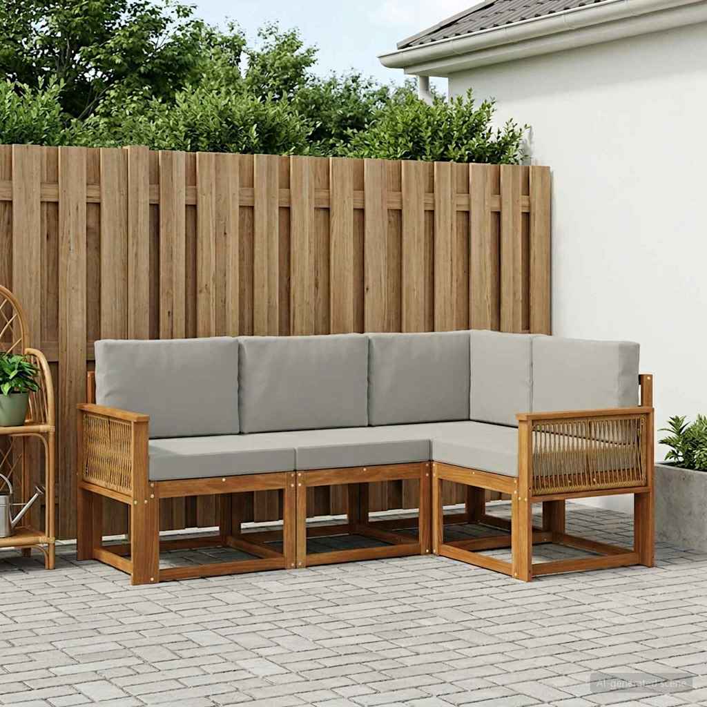 Outdoor-Sofagarnitur 4 stk. Natur und Hellgrau Polyester
