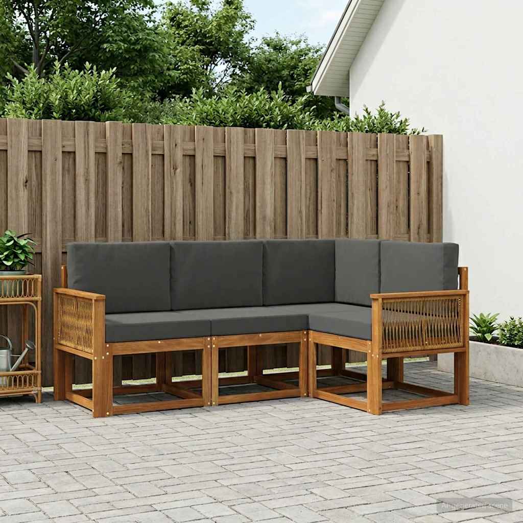 Outdoor-Sofagarnitur 4 stk. Natur und Anthrazit Polyester