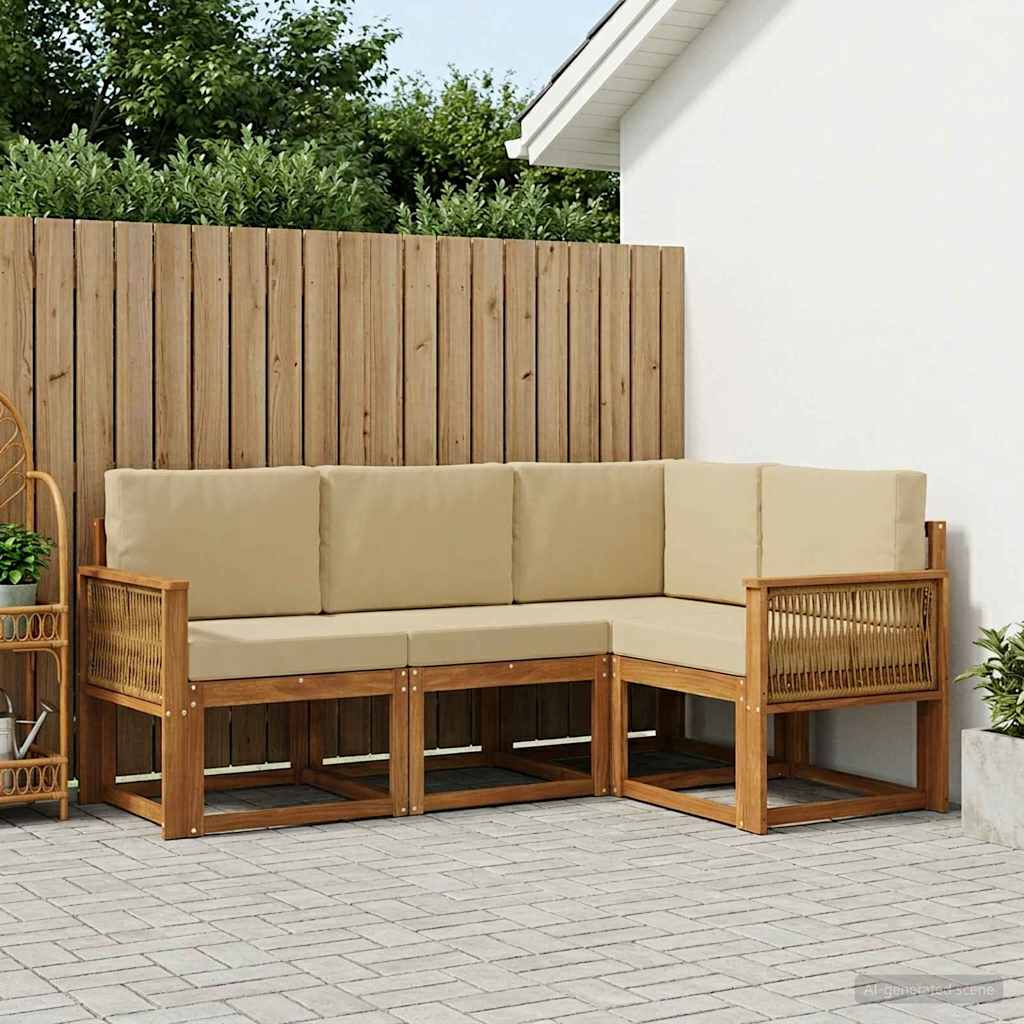 Outdoor-Sofagarnitur 4 pcs Natur und Beige Polyester