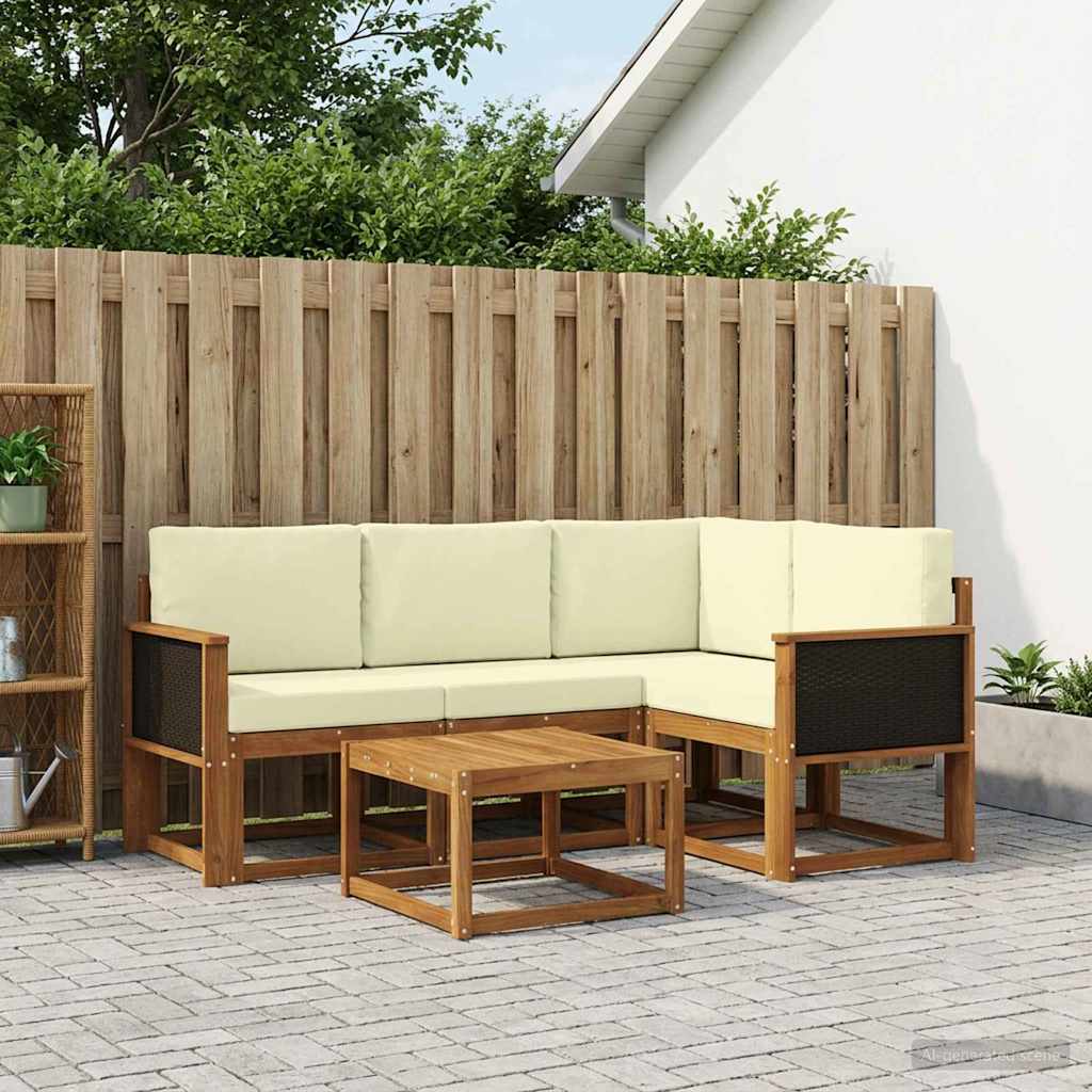 Outdoor-Sofagarnitur 5 stk. Natur und Creme Polyester