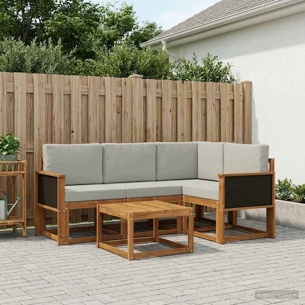 Outdoor-Sofagarnitur 5 pcs Natürlich und Hellgrau Polyester
