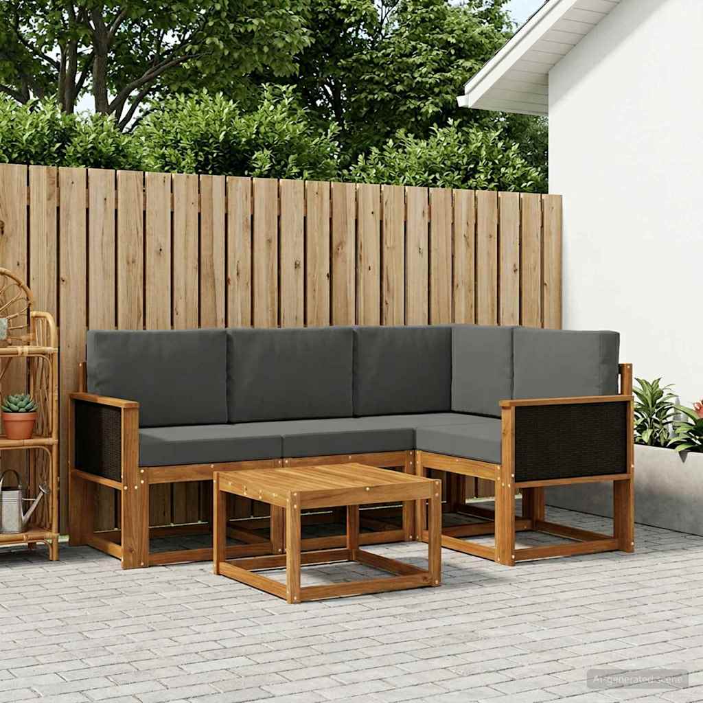 Outdoor-Sofagarnitur 5 stk. Natur und Anthrazit Polyester