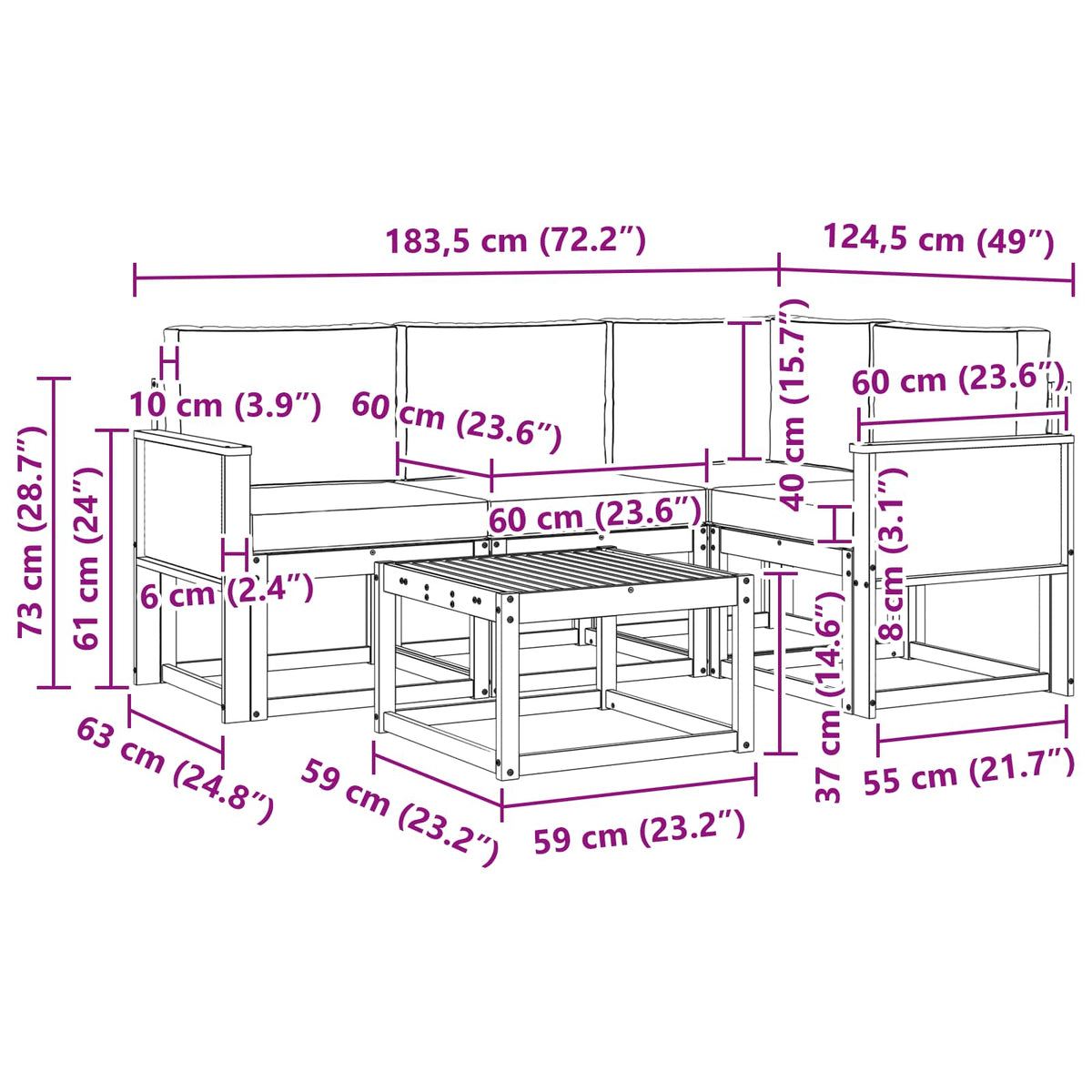 Outdoor-Sofagarnitur 5 stk. Natur und Anthrazit Polyester