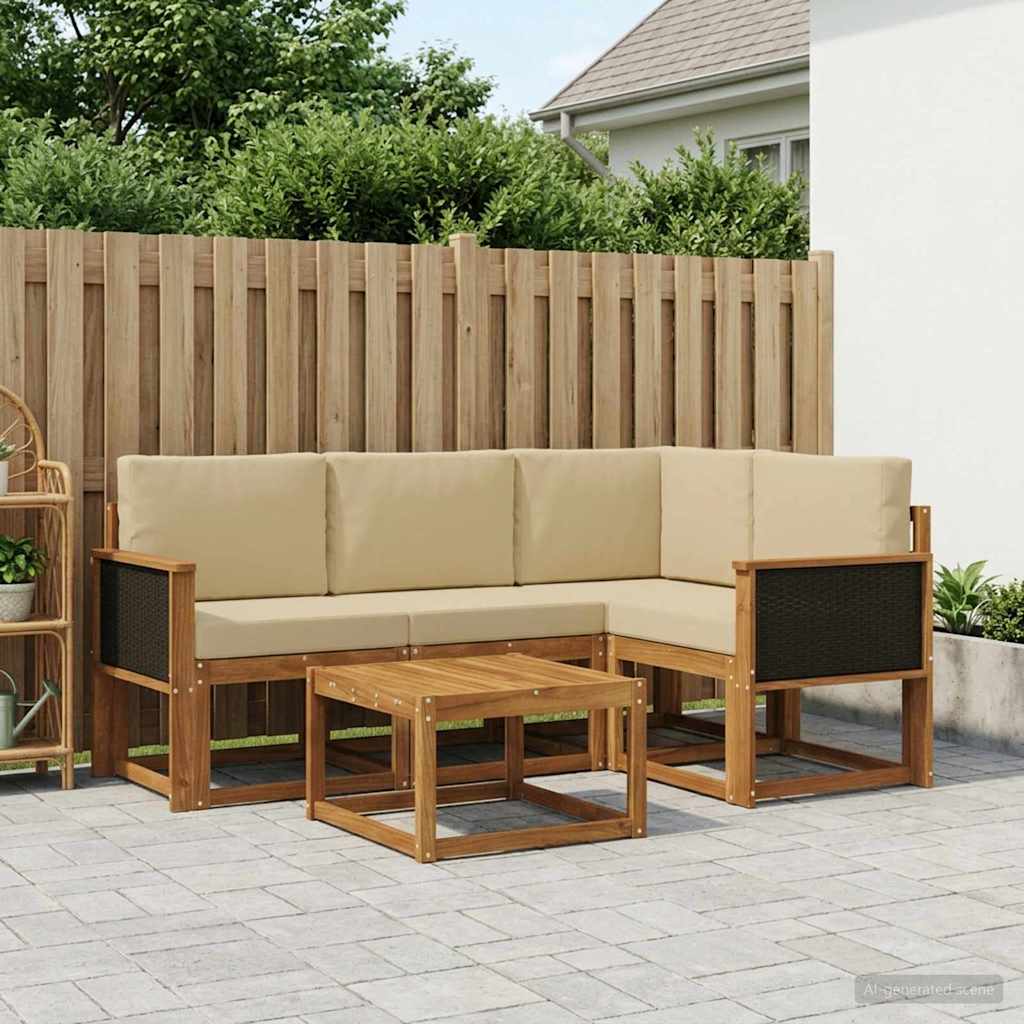 Outdoor-Sofagarnitur 5 pcs Natur und Beige Polyester