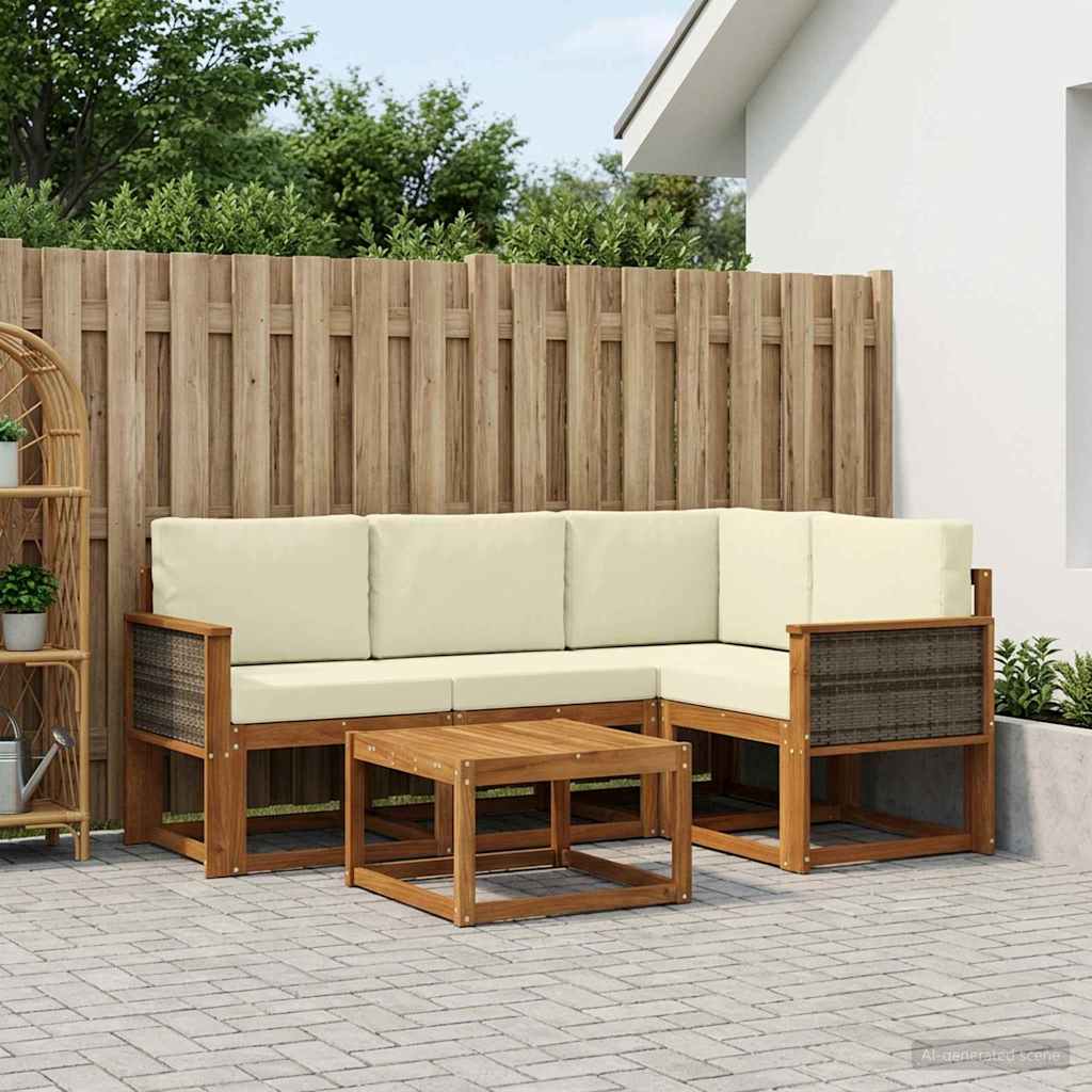 Outdoor-Sofagarnitur 5 pcs Natur und Creme Polyester