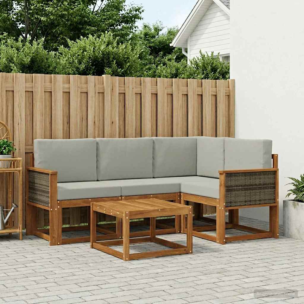 Outdoor-Sofagarnitur 5 pcs Natürlich und Hellgrau Polyester