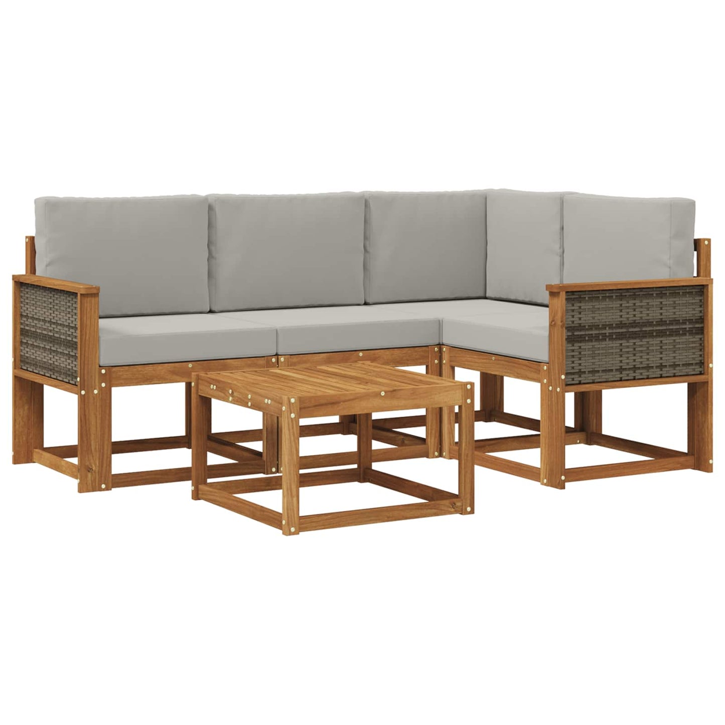 Outdoor-Sofagarnitur 5 pcs Natürlich und Hellgrau Polyester