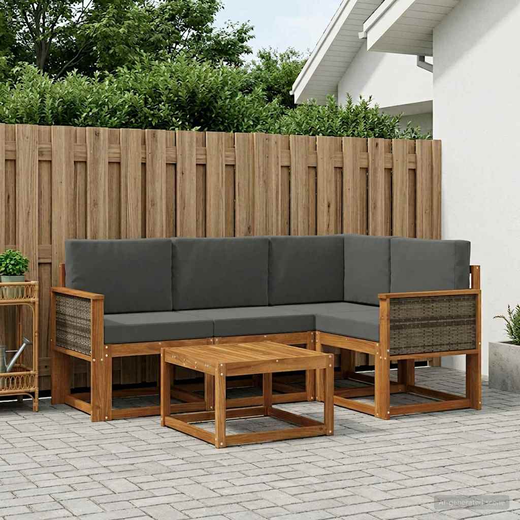 Outdoor-Sofagarnitur 5 pcs Natur und Anthrazit Polyester