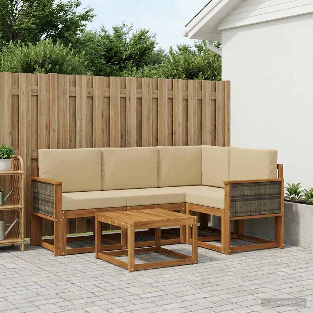 Outdoor-Sofagarnitur 5 pcs Natur und Beige Polyester