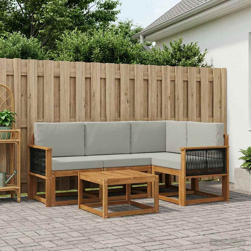Outdoor-Sofagarnitur 5 pcs Natürlich und Hellgrau Polyester