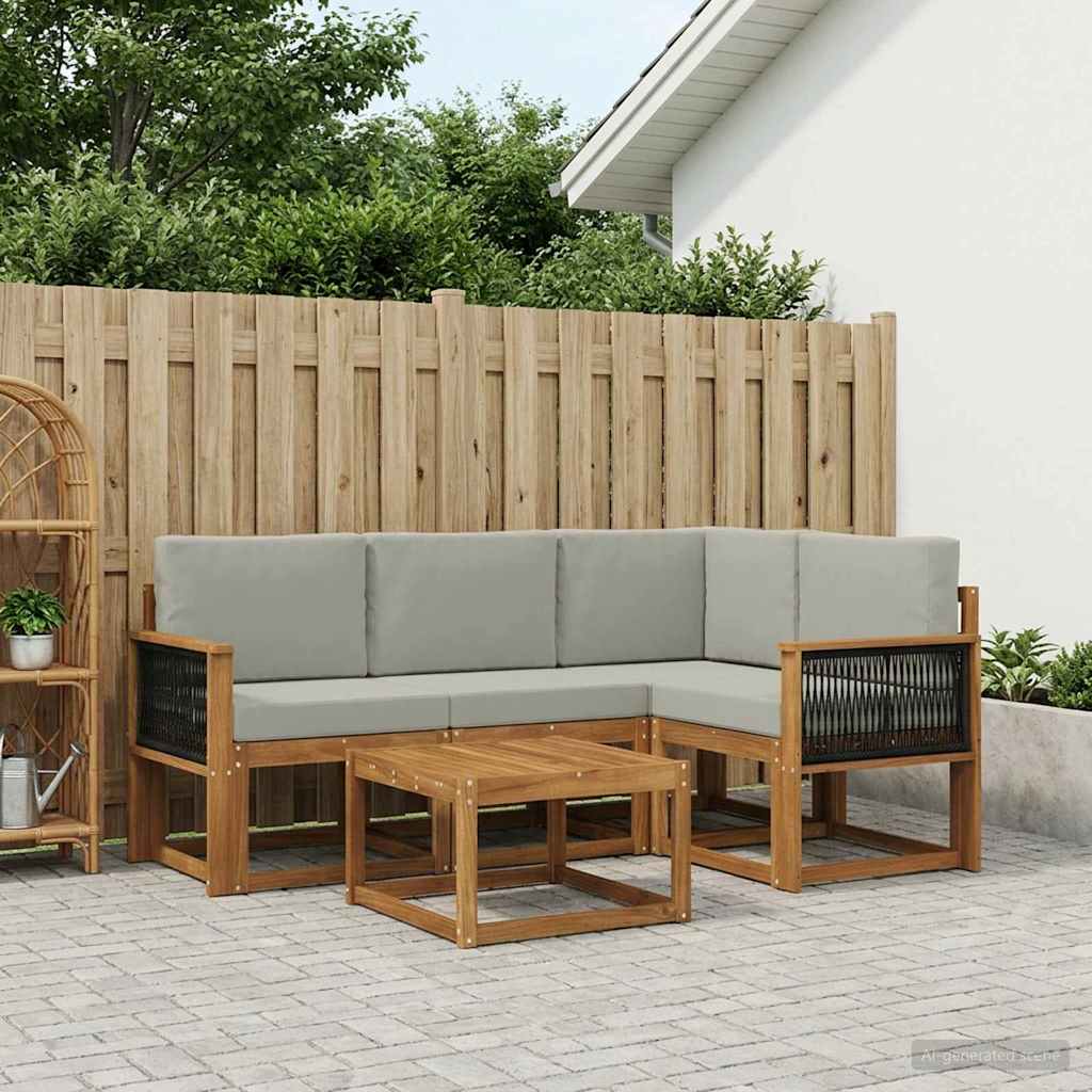 Outdoor-Sofagarnitur 5 pcs Natürlich und Hellgrau Polyester