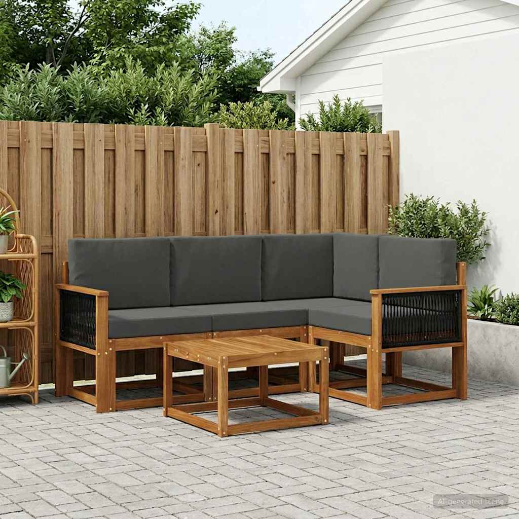Outdoor-Sofagarnitur 5 pcs Natur und Anthrazit Polyester