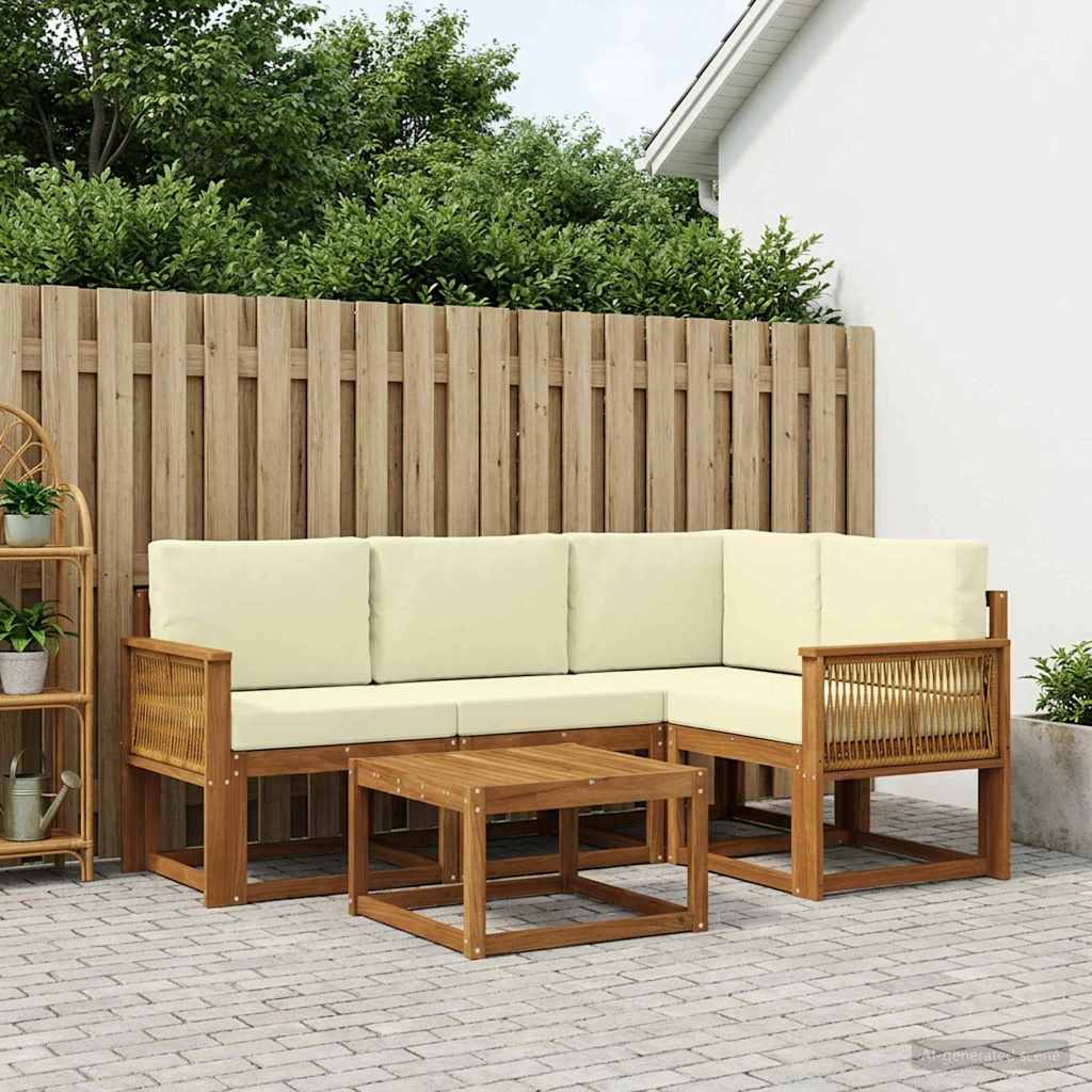 Outdoor-Sofagarnitur 5 pcs Natur und Creme Polyester