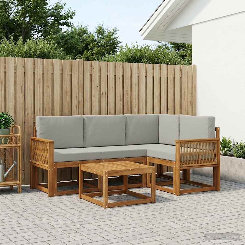 Outdoor-Sofagarnitur 5 pcs Natürlich und Hellgrau Polyester