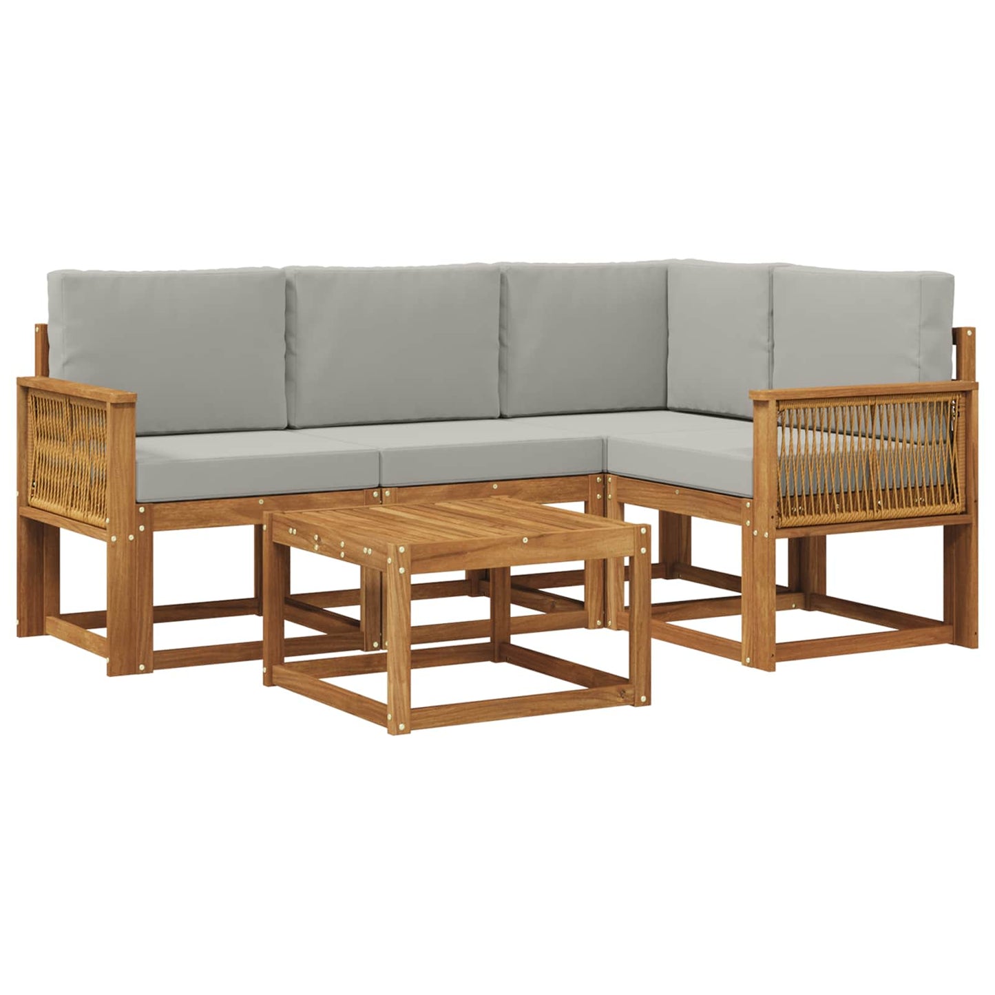 Outdoor-Sofagarnitur 5 pcs Natürlich und Hellgrau Polyester