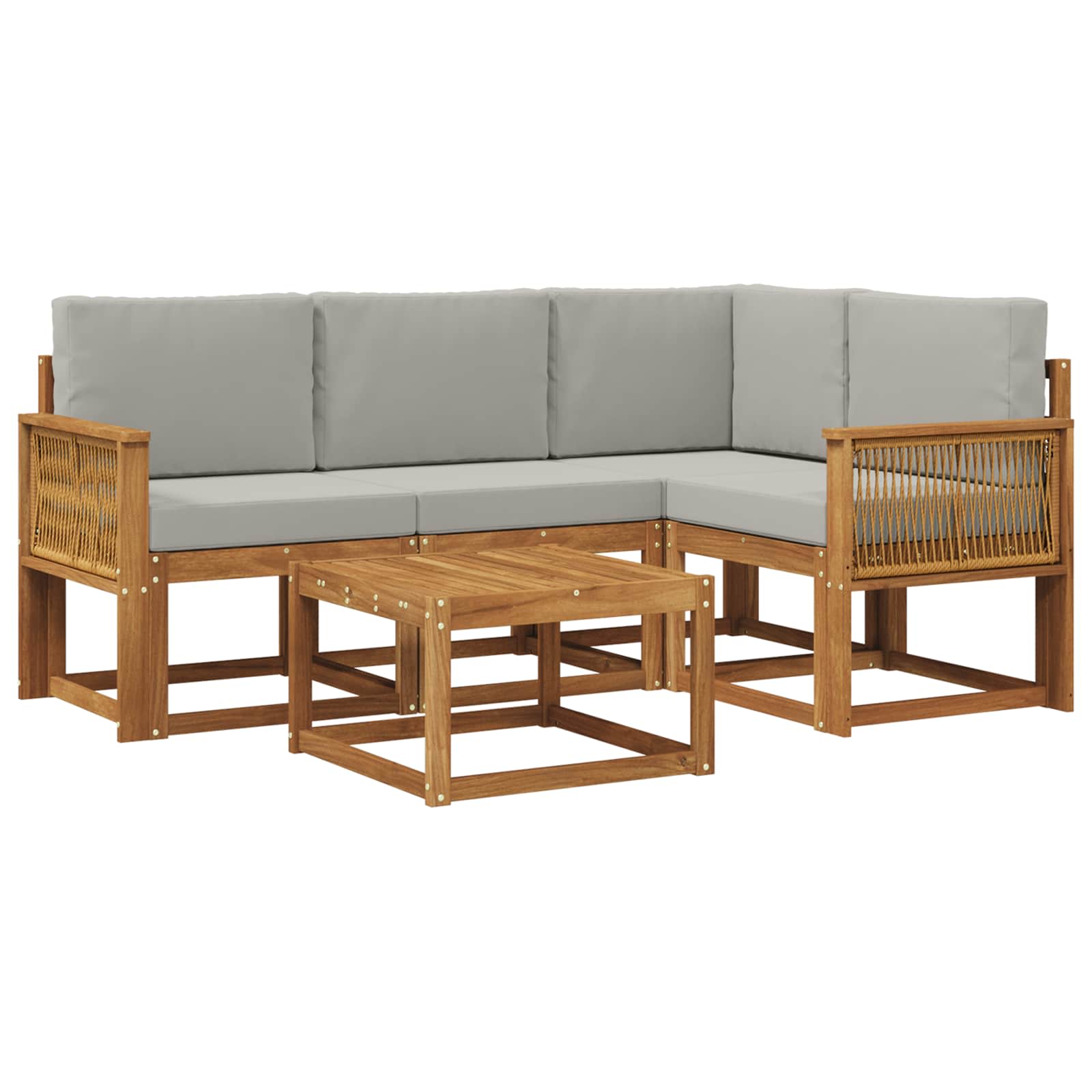 Outdoor-Sofagarnitur 5 pcs Natürlich und Hellgrau Polyester