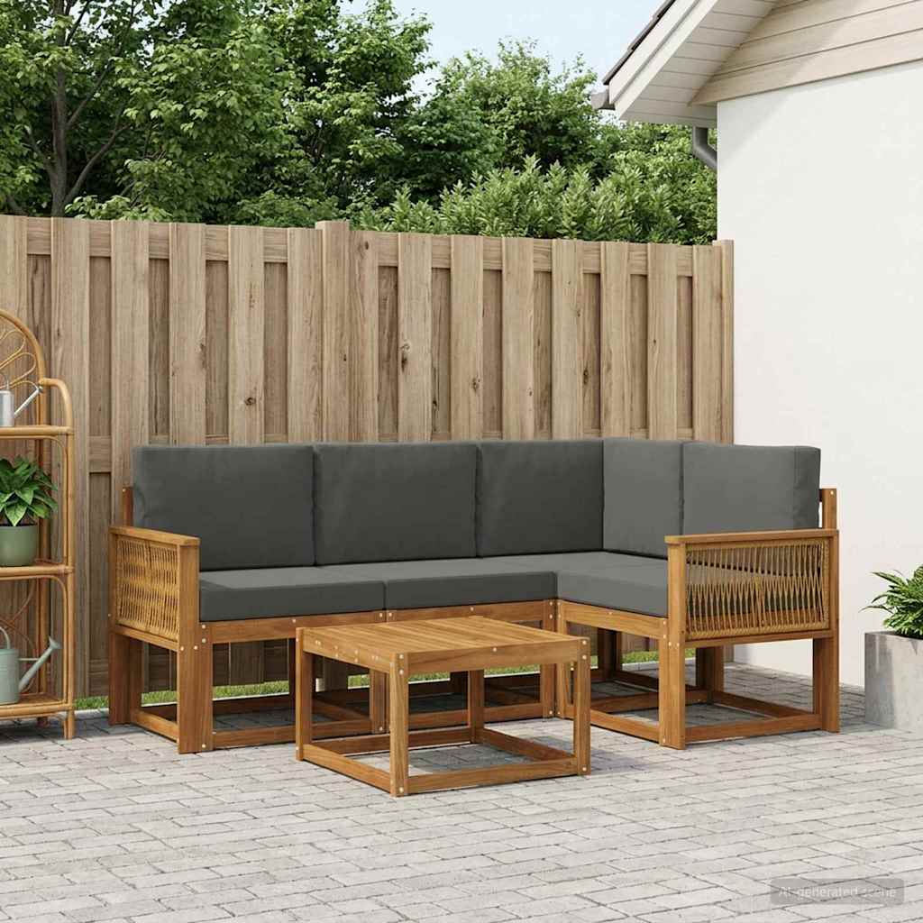 Outdoor-Sofagarnitur 5 pcs Natur und Anthrazit Polyester