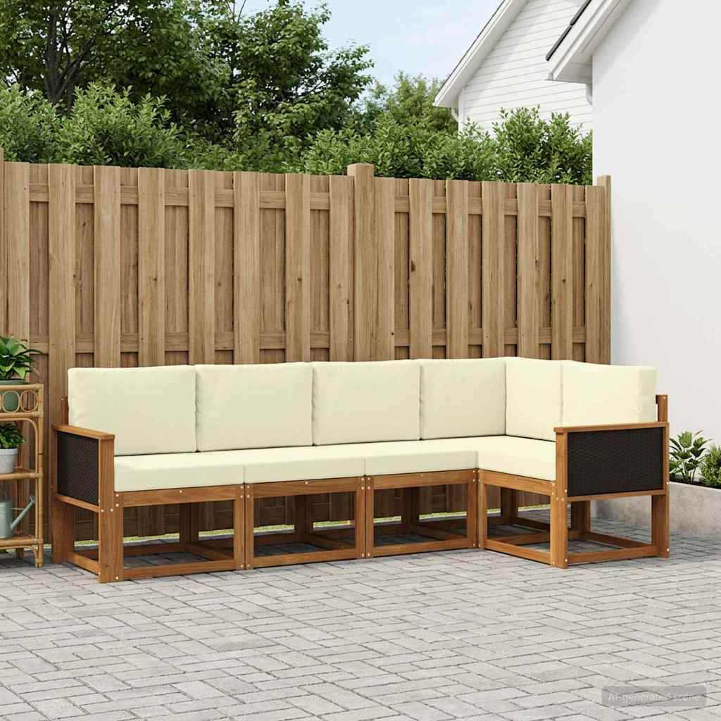 Outdoor-Sofagarnitur 5 pcs Natur und Creme Polyester