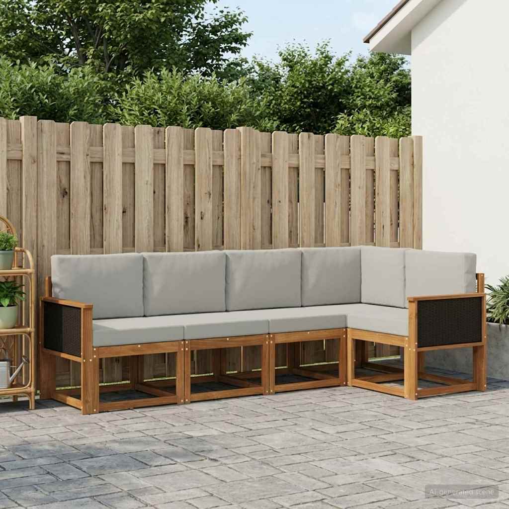 Outdoor-Sofagarnitur 5 pcs Natürlich und Hellgrau Polyester