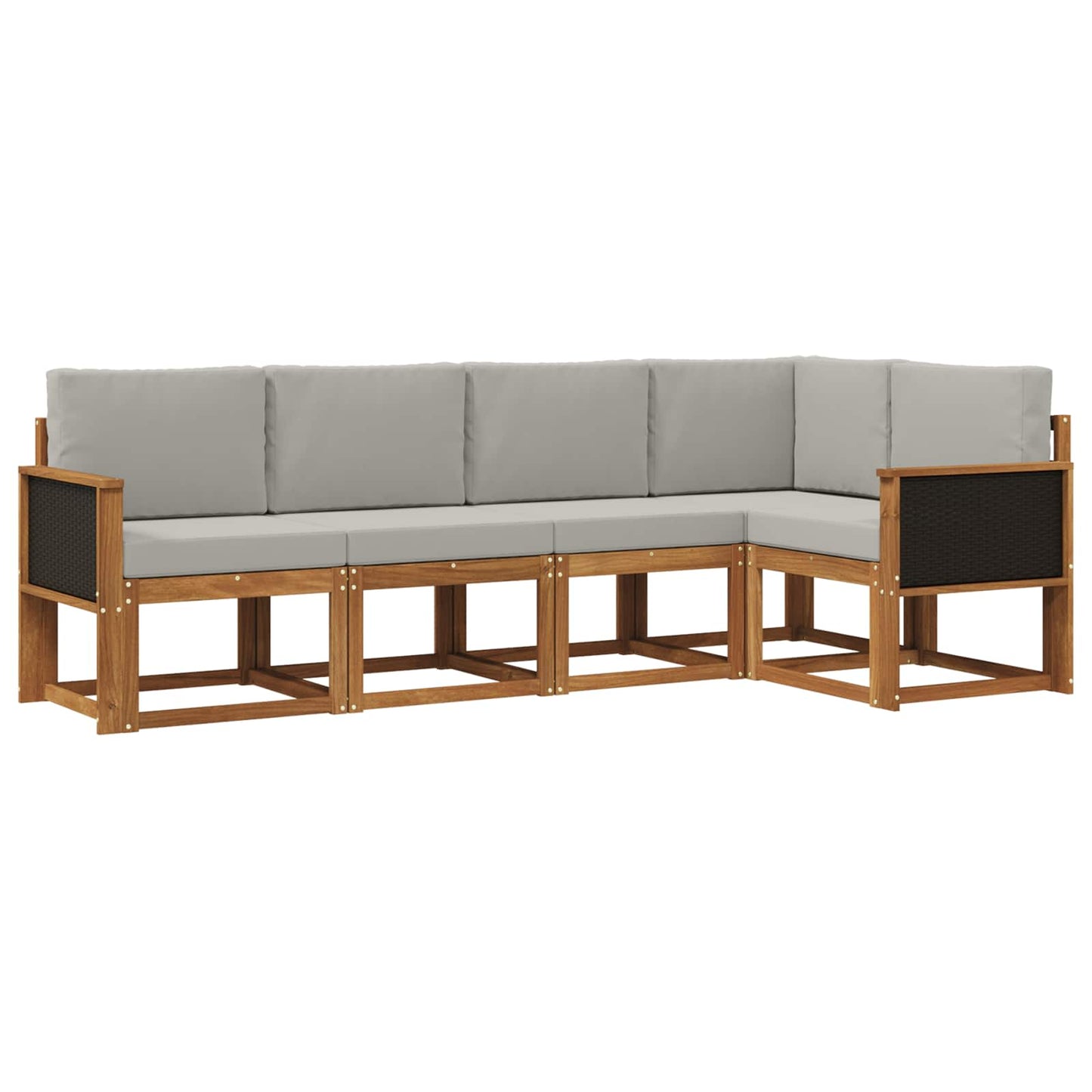 Outdoor-Sofagarnitur 5 pcs Natürlich und Hellgrau Polyester
