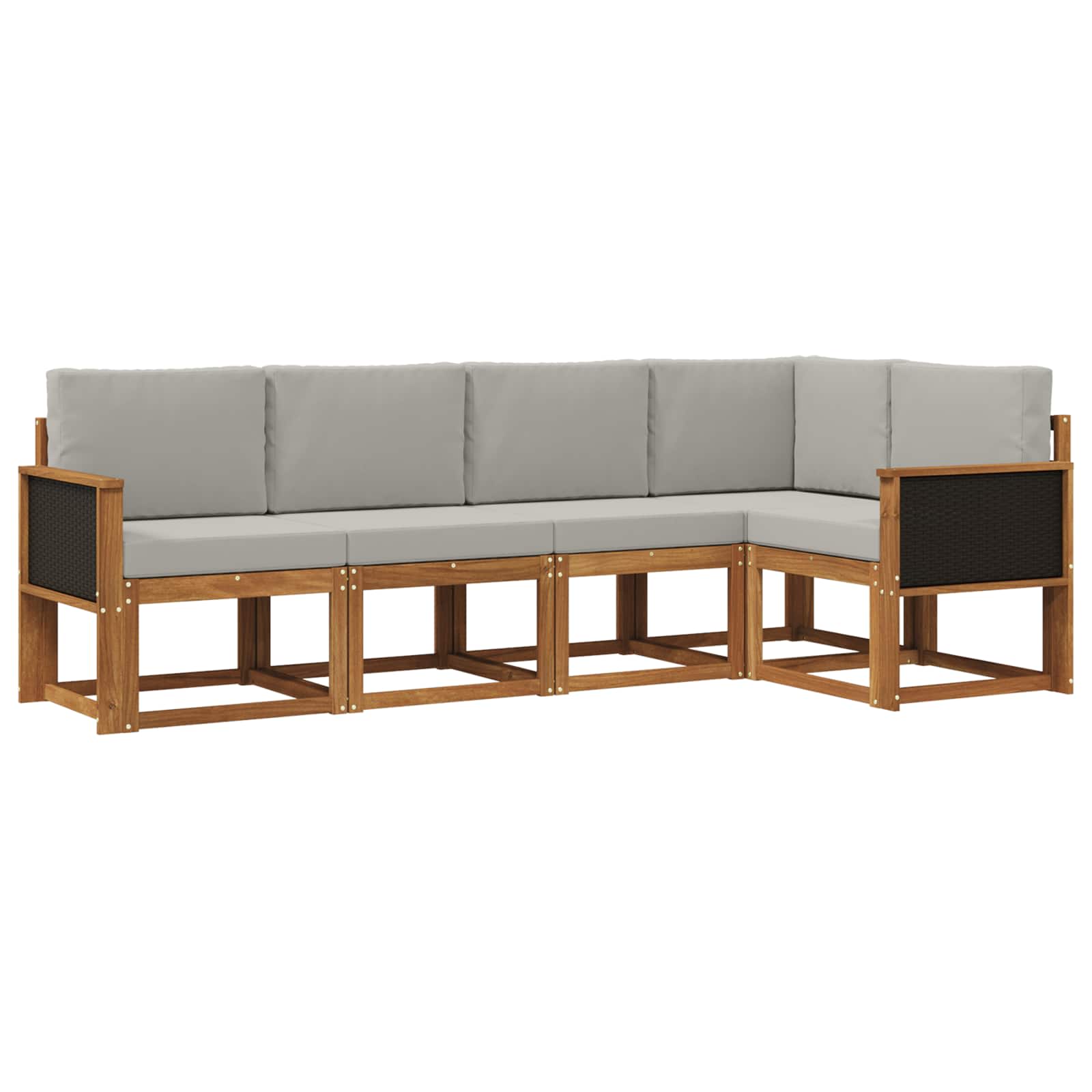Outdoor-Sofagarnitur 5 pcs Natürlich und Hellgrau Polyester