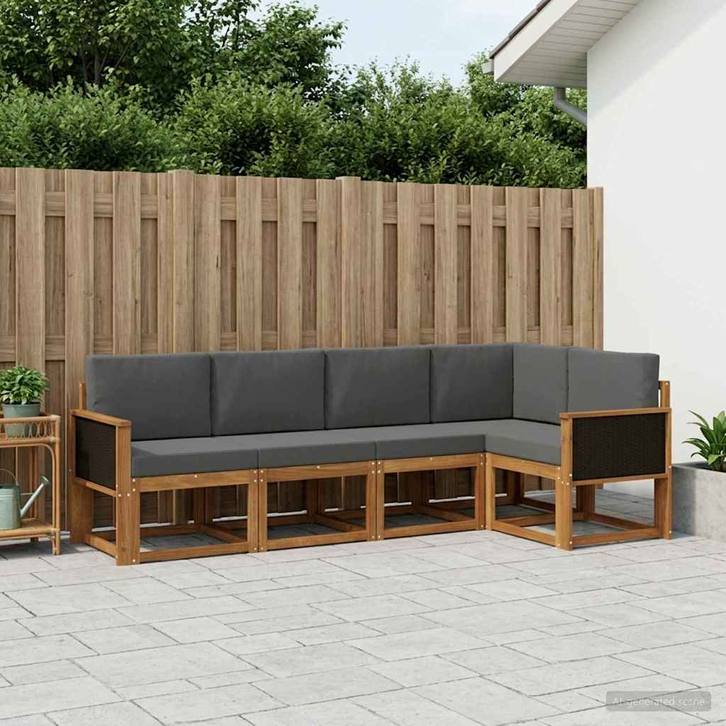 Outdoor-Sofagarnitur 5 pcs Natur und Anthrazit Polyester