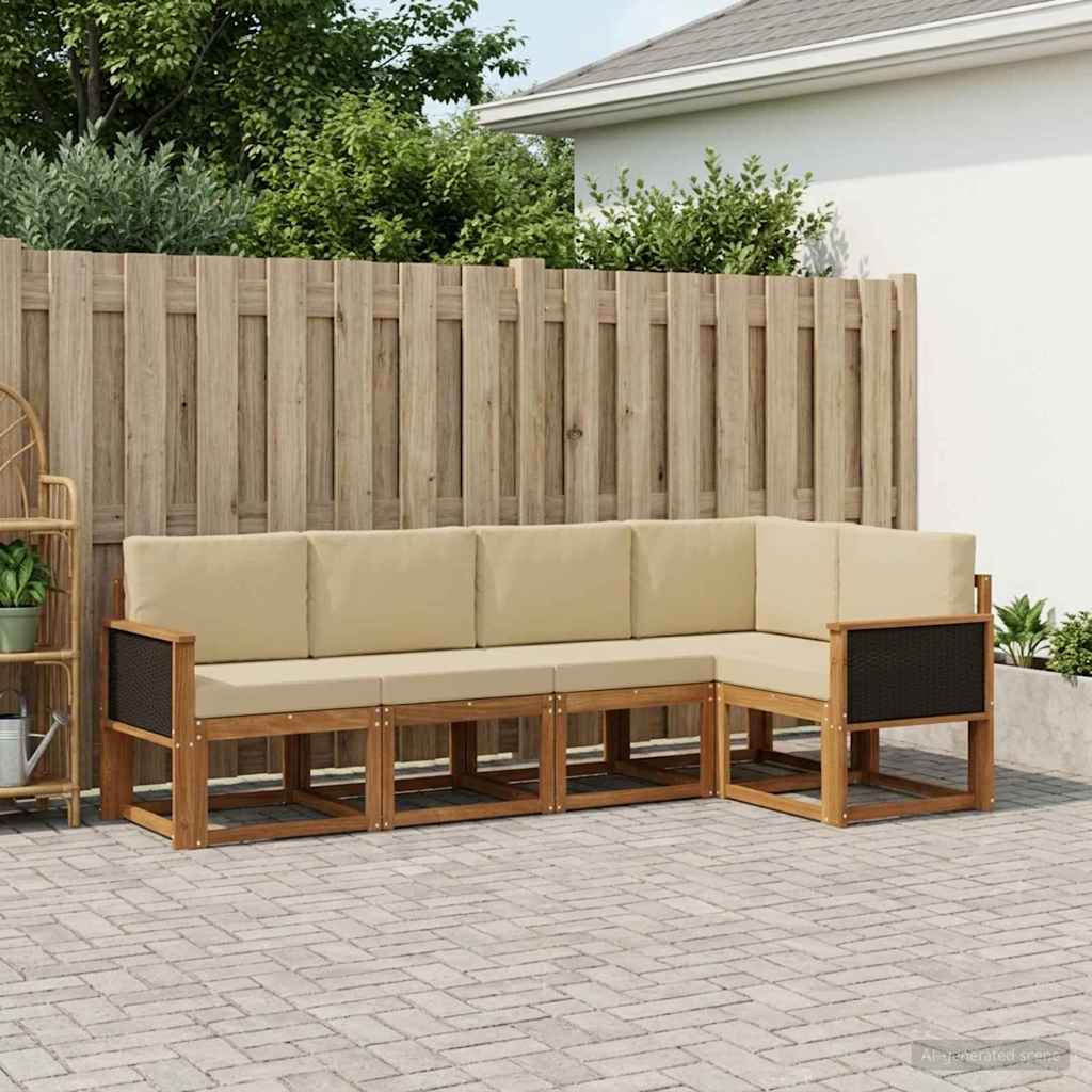 Outdoor-Sofagarnitur 5 pcs Natur und Beige Polyester