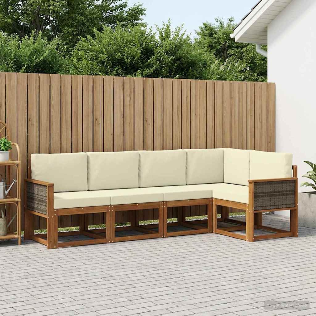 Outdoor-Sofagarnitur 5 pcs Natur und Creme Polyester