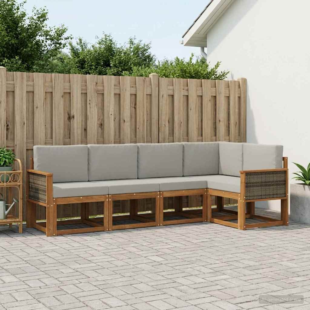 Outdoor-Sofagarnitur 5 pcs Natürlich und Hellgrau Polyester