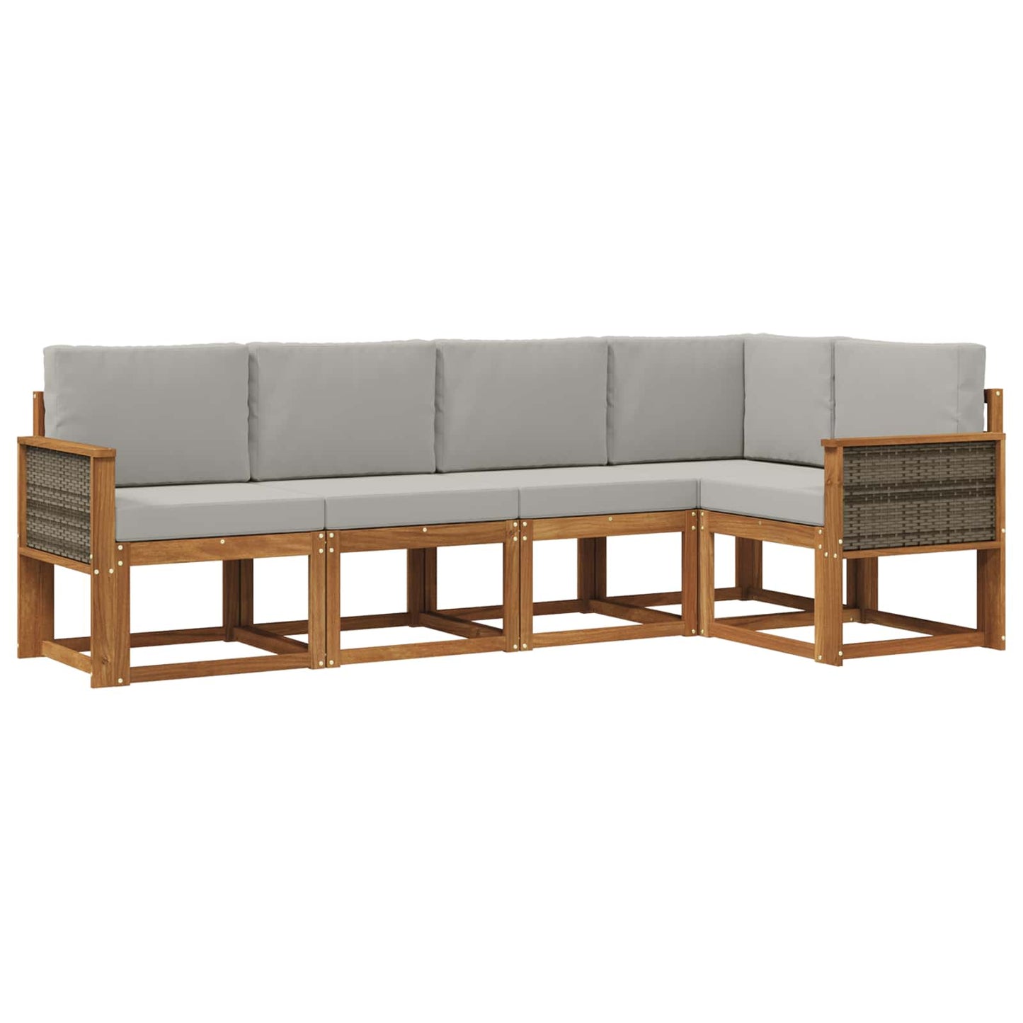 Outdoor-Sofagarnitur 5 pcs Natürlich und Hellgrau Polyester
