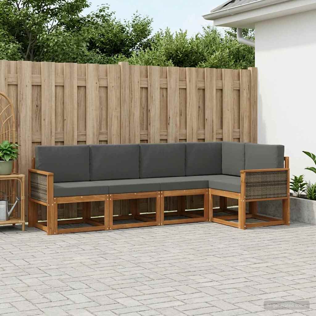 Outdoor-Sofagarnitur 5 pcs Natur und Anthrazit Polyester