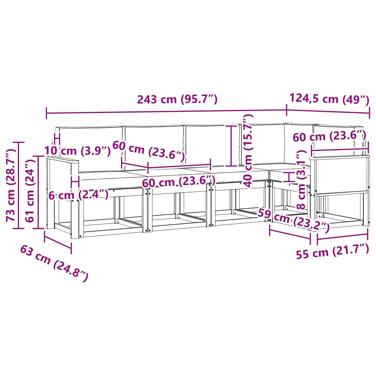 Outdoor-Sofagarnitur 5 stk. Natur und Anthrazit Polyester