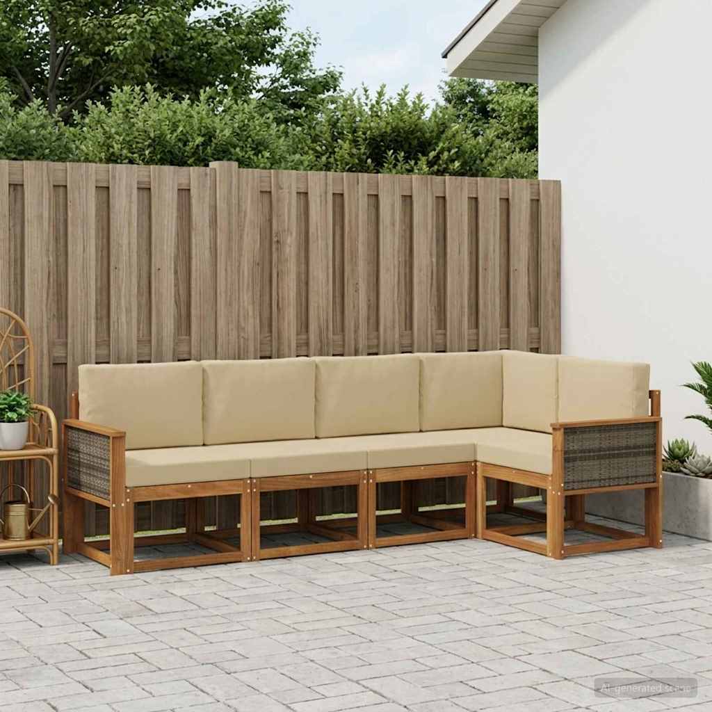 Outdoor-Sofagarnitur 5 pcs Natur und Beige Polyester