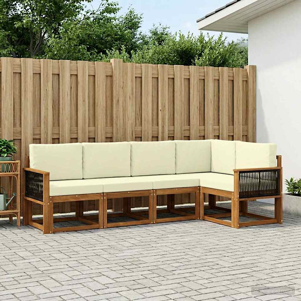 Outdoor-Sofagarnitur 5 stk. Natur und Creme Polyester