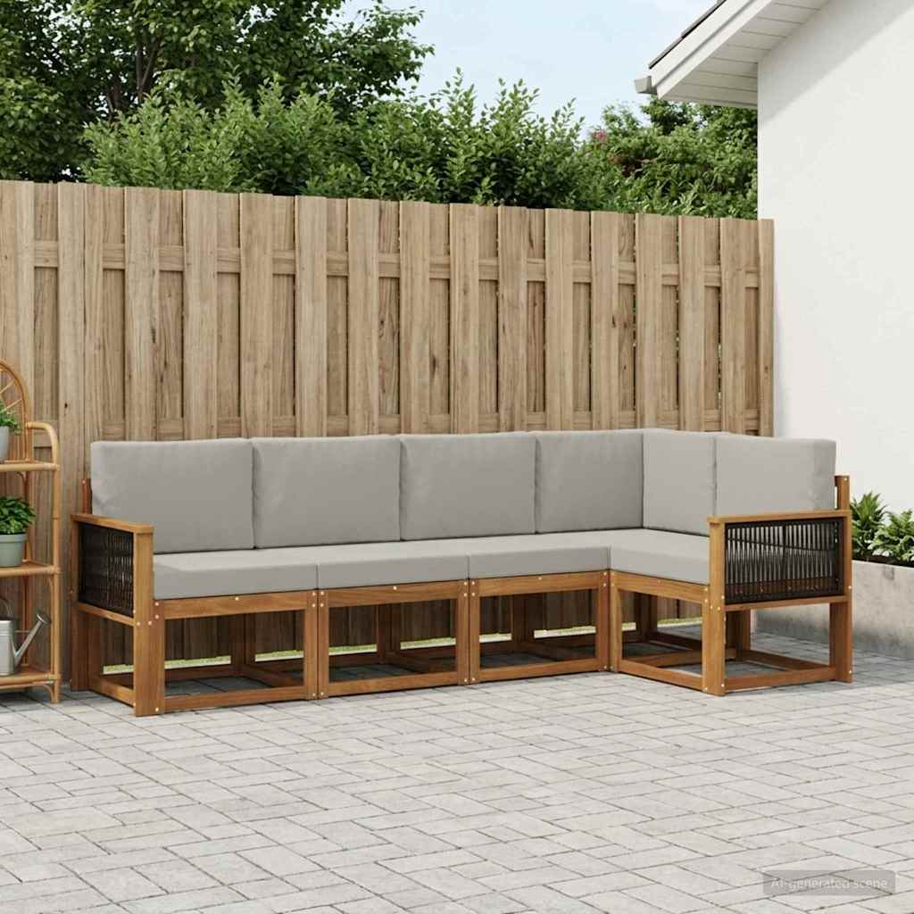 Outdoor-Sofagarnitur 5 pcs Natürlich und Hellgrau Polyester