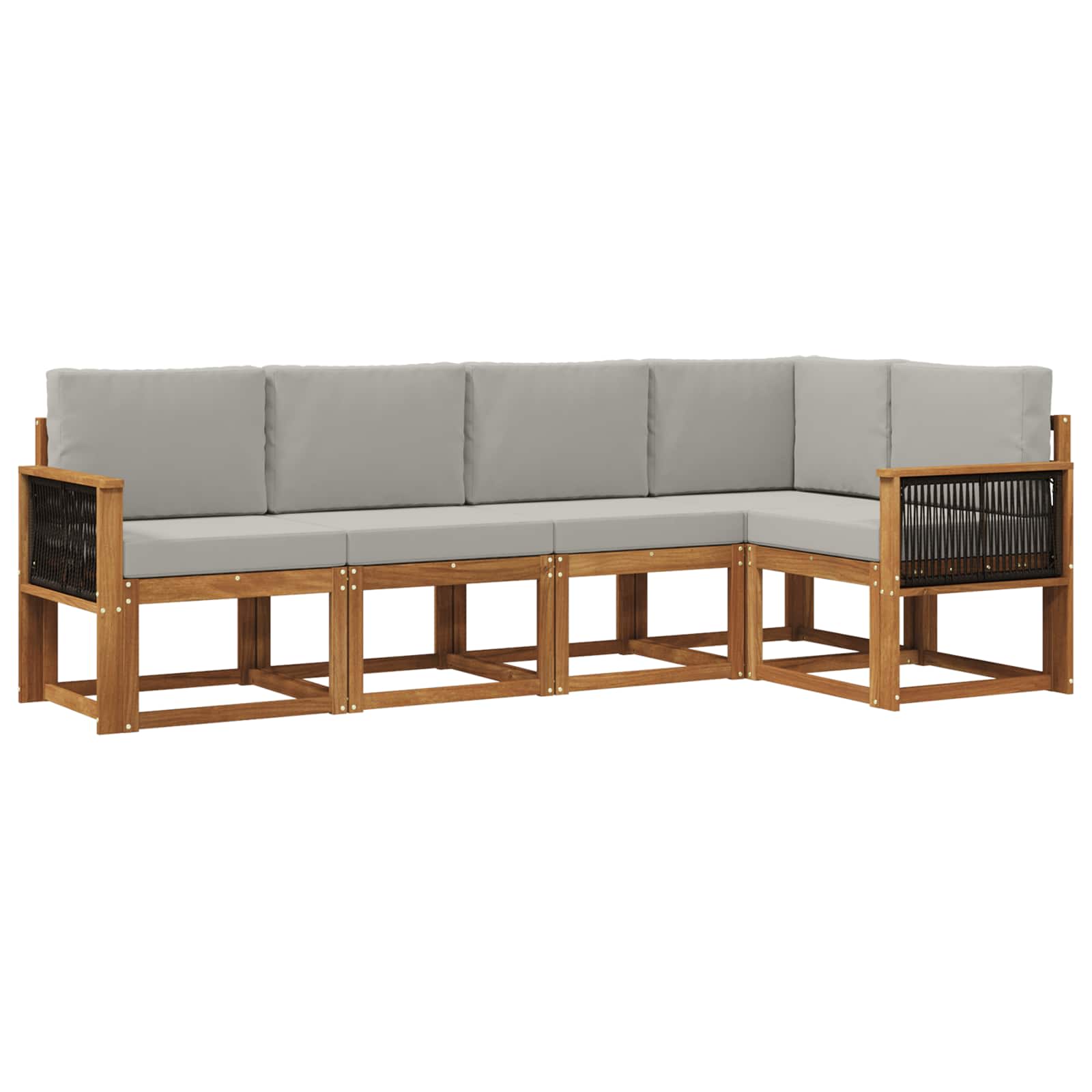 Outdoor-Sofagarnitur 5 pcs Natürlich und Hellgrau Polyester