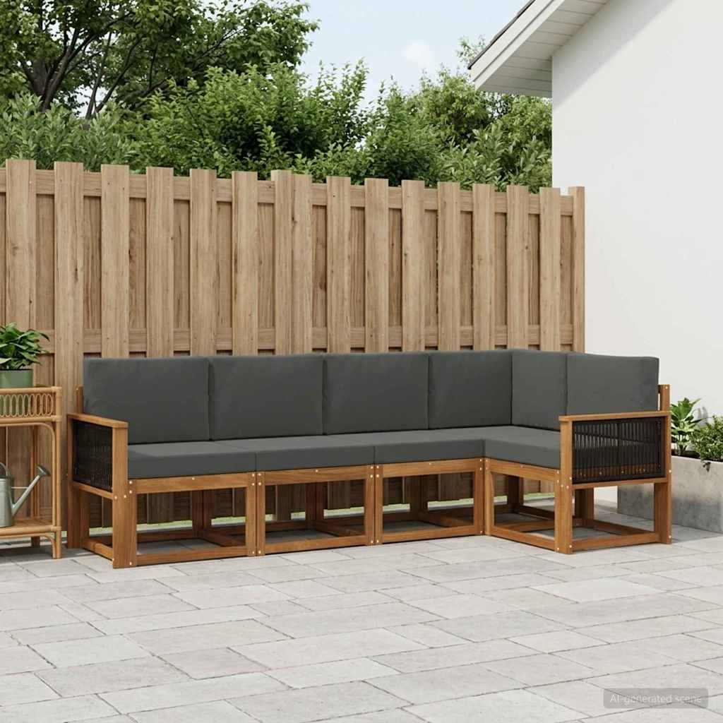 Outdoor-Sofagarnitur 5 stk. Natur und Anthrazit Polyester