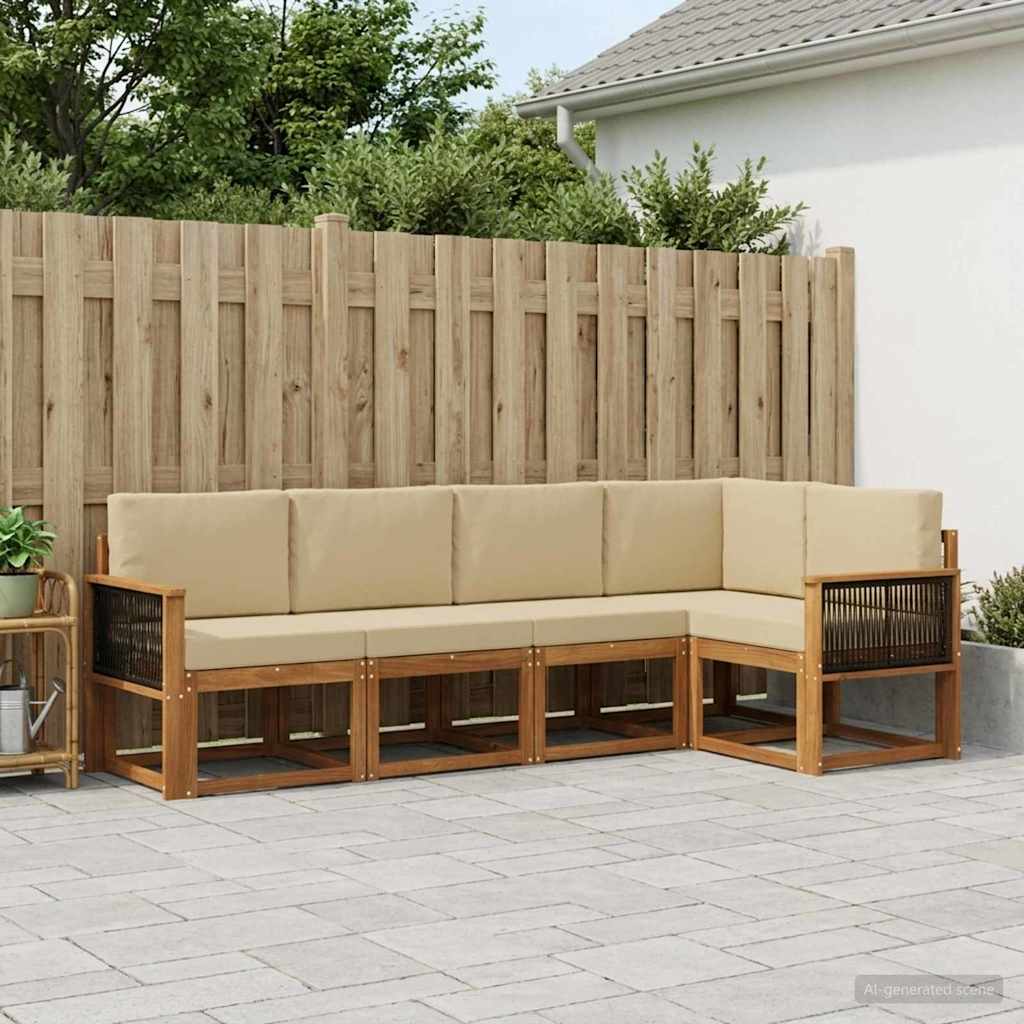 Outdoor-Sofagarnitur 5 pcs Natur und Beige Polyester