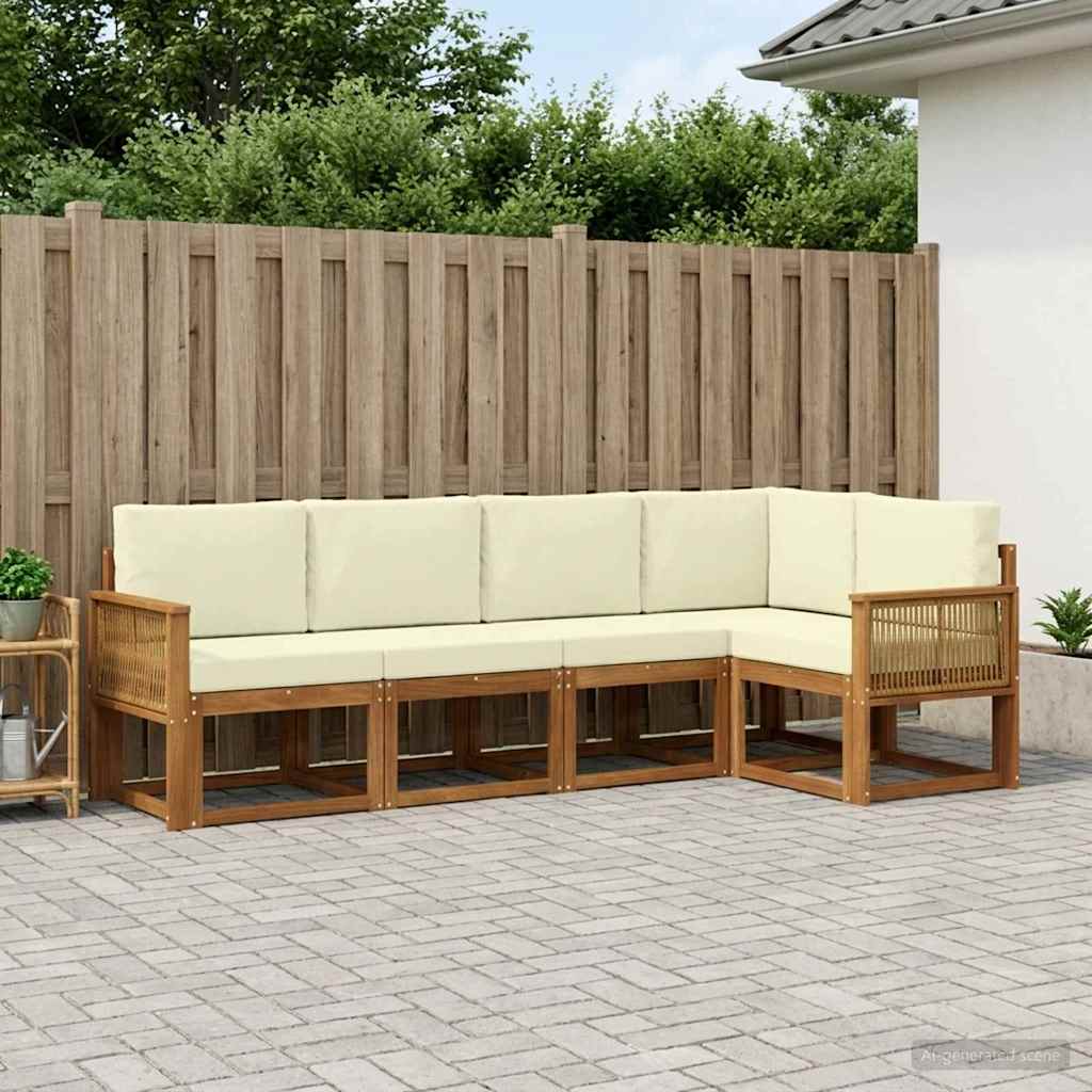Outdoor-Sofagarnitur 5 stk. Natur und Creme Polyester