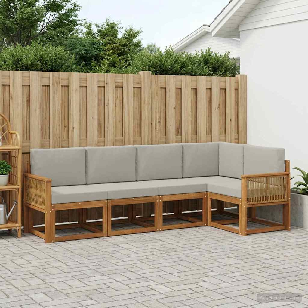 Outdoor-Sofagarnitur 5 pcs Natürlich und Hellgrau Polyester