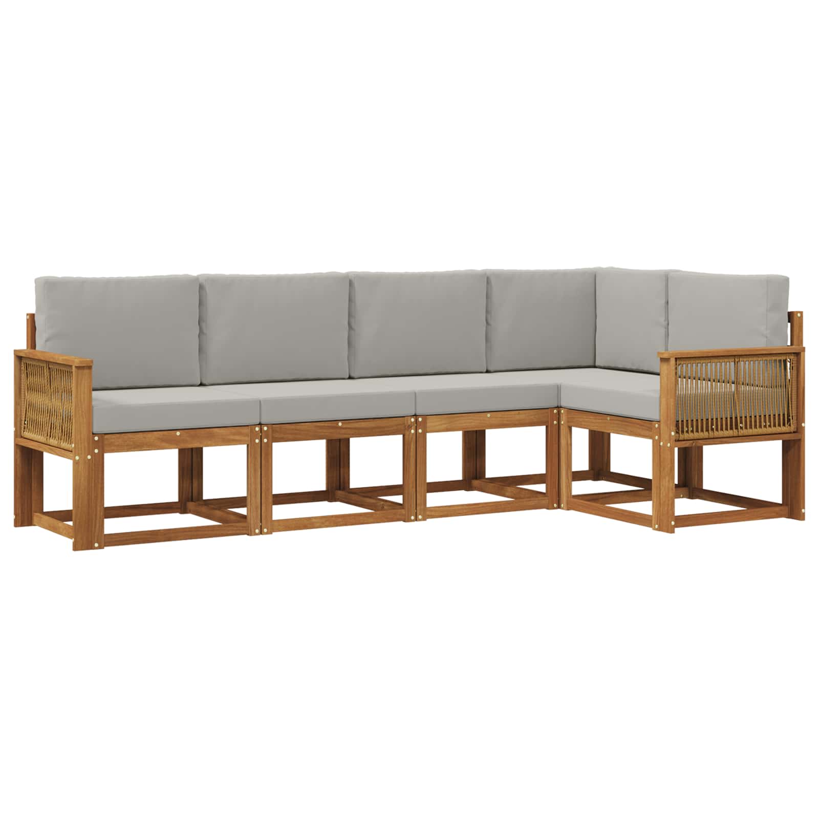 Outdoor-Sofagarnitur 5 pcs Natürlich und Hellgrau Polyester