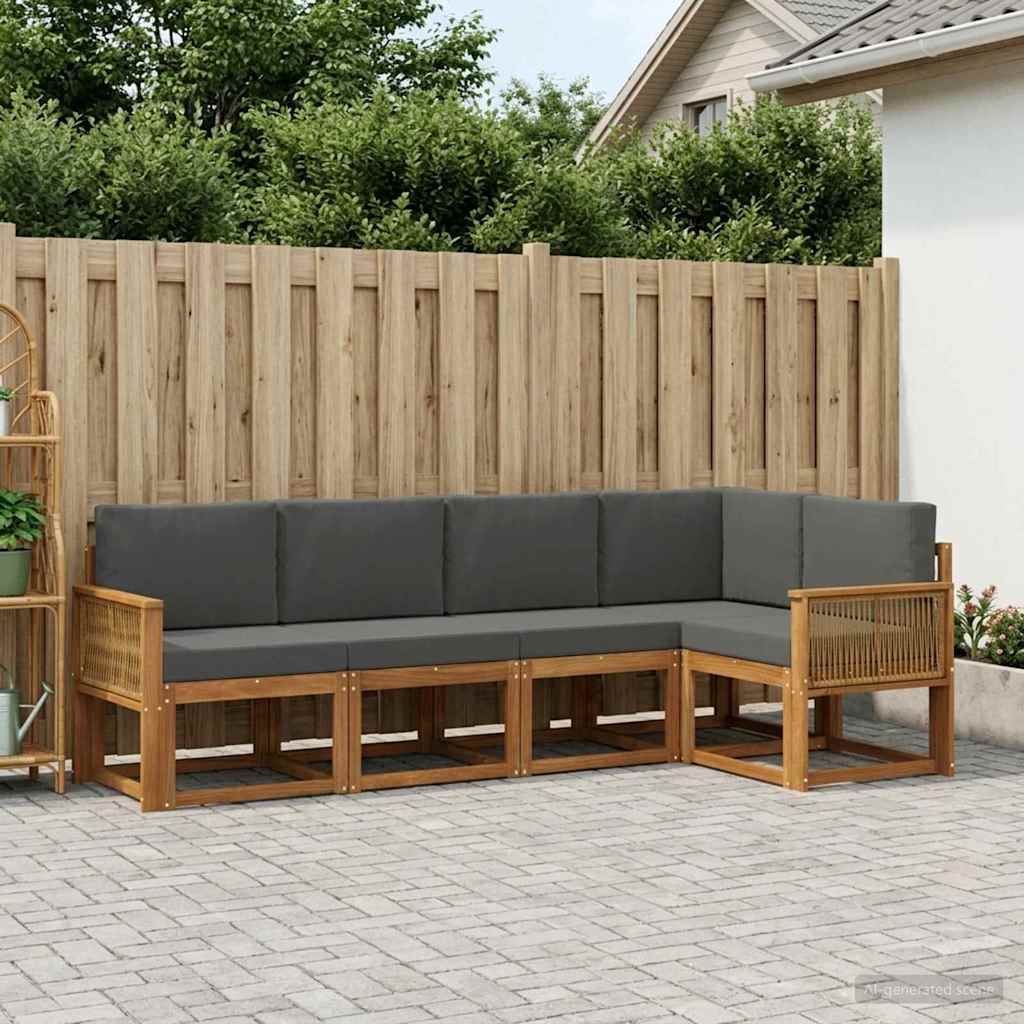 Outdoor-Sofagarnitur 5 stk. Natur und Anthrazit Polyester