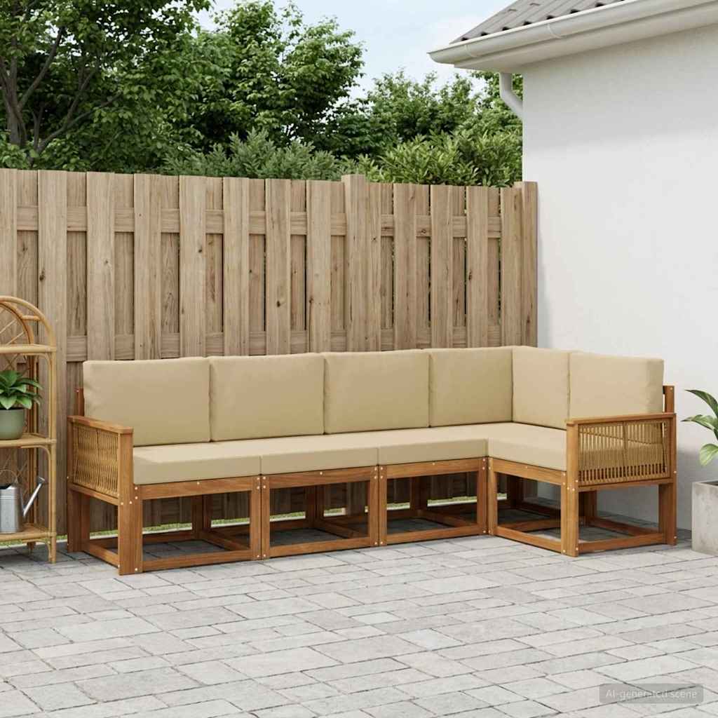 Outdoor-Sofagarnitur 5 pcs Natur und Beige Polyester