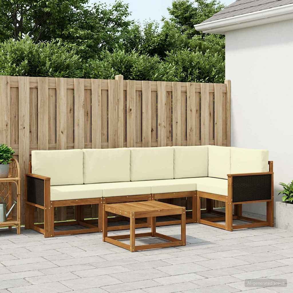 Outdoor-Sofagarnitur 6 pcs Natur und Creme Massivholz Akazie