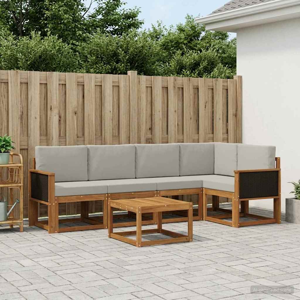 Outdoor-Sofagarnitur mit Kissen 6 pcs Natürlich und Hellgrau