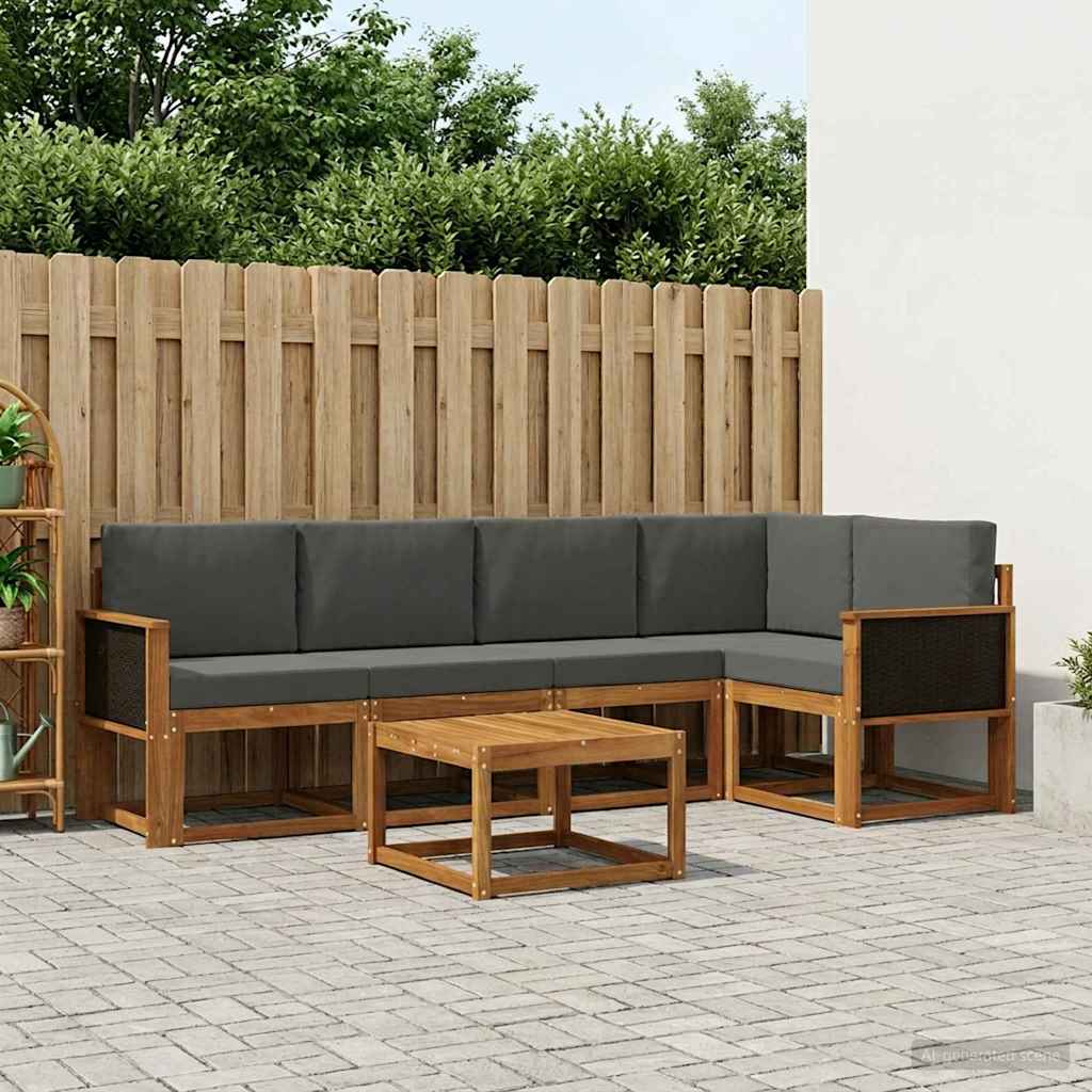 Outdoor-Sofagarnitur mit Kissen 6 pcs Natur und Anthrazit