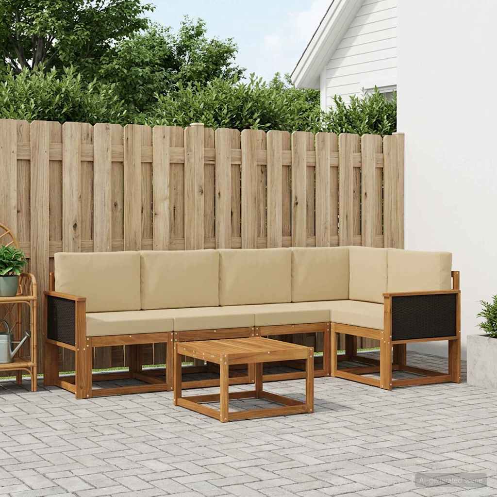 Outdoor-Sofagarnitur 6 stk. Natur und Beige Massivholz Akazie